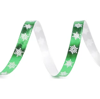 Stuha Vánoční stuha metalická vločky šíře 10 mm zelená 22.5 m