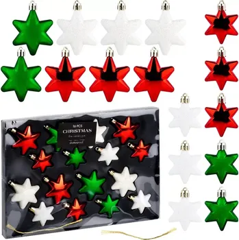 Vánoční dekorace Nerozbitné vánoční ozdoby hvězdy červené, zelené a bílé 16 ks (6 a 5 cm)
