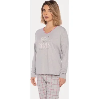 Dámské pyžamo GUASCH Dámské pyžamo SONIA, Šedá, V dárkovém boxu, Bavlna 93% / polyester 7%, Dlouhý rukáv - vel. XL