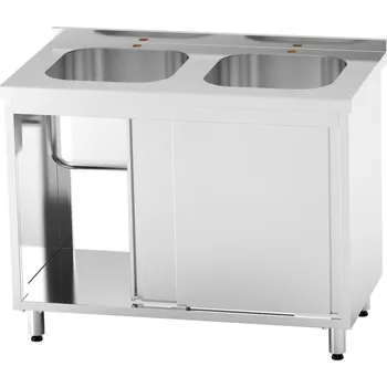 Nerezový dřez Nerezový dvojdřez se skříňkou, posuvné dveře, 120×60×85 cm (2× dřez 50×40×30 cm)