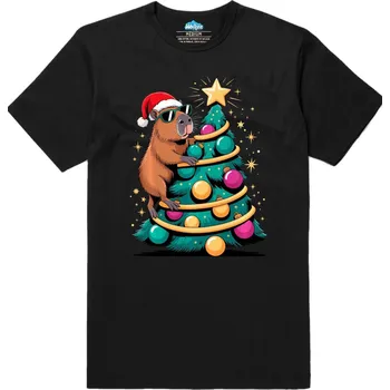Pánské tričko Pánské tričko Vánoční Kapybara na Stromku (Velikost: XL, Barva: Černá)