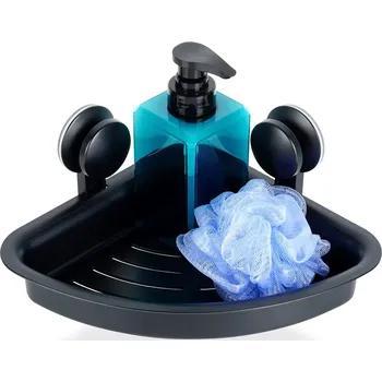 Drátěná police Rohová sprchová polička s přísavkami, černá 28 × 22 × 12 cm