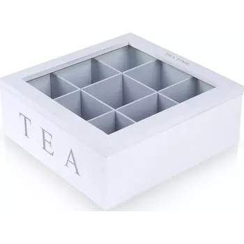 Úložný box Dřevěný organizér na čajové sáčky 22 × 22 × 8,5 cm, 9 přihrádek