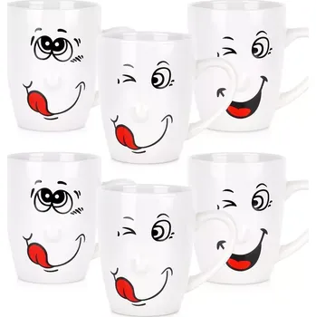 Sada keramických hrnků s veselými obličeji 350 ml, 6 ks