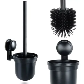 WC štětka Silikonová WC štětka s nástěnným držákem a odkapávačem, černá