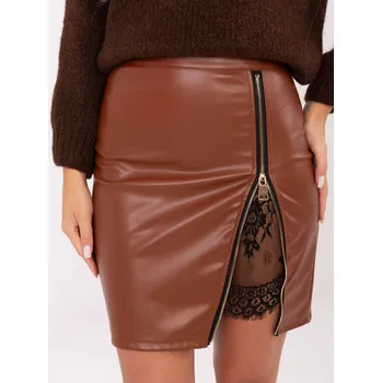 Dámská sukně Hnědá dámská koženková sukně s ozdobným zipem a krajkou IT-SD-FL3019.83-light brown Velikost: S