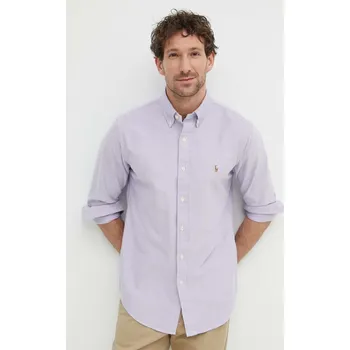 Pánská košile Bavlněná košile Polo Ralph Lauren fialová barva, regular, s límečkem button-down, 710805562 45X, vel. M
