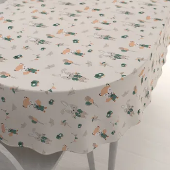 ubrus Dětský bavlněný oválný ubrus Sandra SA-701 Zajíčci a lišky s balónky - zelené na světle béžovém 50x100 cm