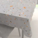 Dětský bavlněný obdélníkový ubrus Sandra SA-699 Oranžová zvířátka Indiáni na šedém 140x220 cm