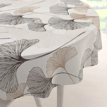 ubrus Bavlněný kulatý ubrus Sandra SA-411 Hnědé Ginkgo listy na bílém Ø 40 cm