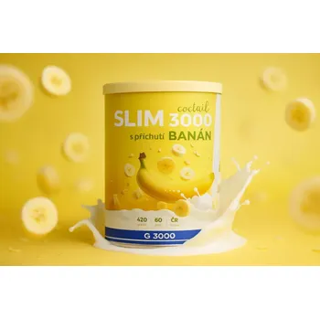 SLIM 3000 Coctail – banán (420 g / ~60 porcí) (Koktejlová směs s rozpustnou vlákninou, karnitinem, sojovým lecitinem a zeleným čajem, s banánovým práškem a příchutí banánu. Doplněk stravy v prášku se sladidlem.)