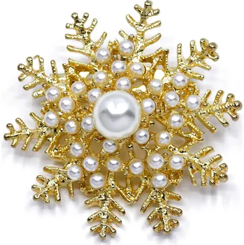 Brož Brož vločka Christmas Pearl - Zlacená