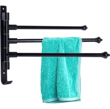 Držák na ručník Otočný hliníkový koupelnový věšák na ručníky, černý, 30 cm
