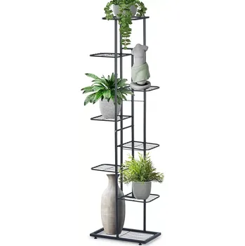 Stojan na květiny Kovový květinový stojan 8patrový 142 cm – černý