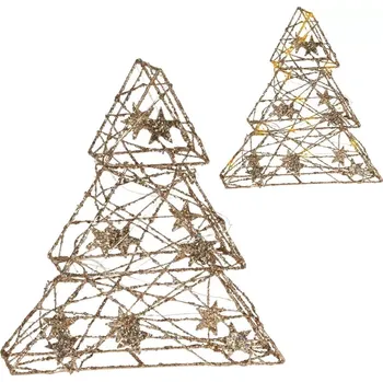 Vánoční dekorace Zlatý svítící vánoční stromek 29 cm, 14 LED s časovačem