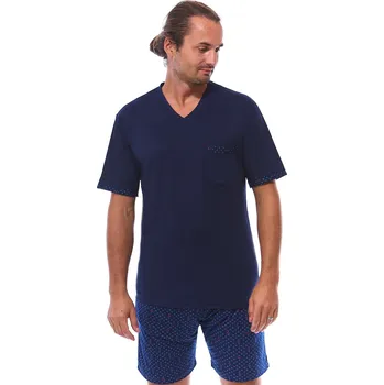 Pánské pyžamo Modré pyžamo pro muže s kraťasy ZEUS z pružného přírodního materiálu - druhá kůže 1P1831 modrá l