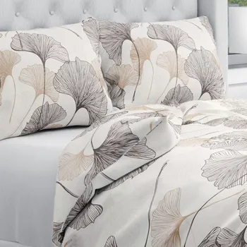 Povlečení Bavlněné ložní povlečení Sandra SA-411 Hnědé Ginkgo listy na bílém Jednolůžko 140x200 a 70x90 cm