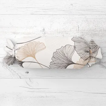 Dekorativní polštářek Polštář válec bonbon Sandra SA-411 Hnědé Ginkgo listy na bílém 15x60 cm