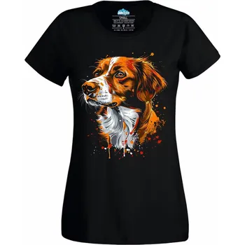 Dámské tričko Bretaňský ohař Brittany Dog (Velikost: 4XL, Barva: Černá)