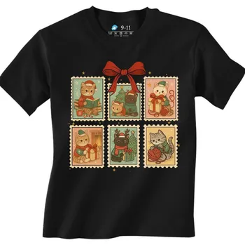 Chlapecké tričko Dětské tričko Vánoční Kočičí známky (Velikost: 7-8, Barva: Černá)