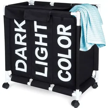 Koš na prádlo Tříkomorový prádelní koš na kolečkách 137 l Vilde
