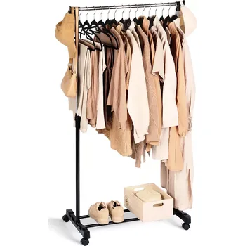 Věšák Kovový stojanový věšák na oblečení na kolečkách 140 cm