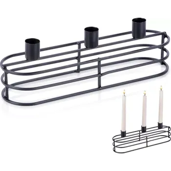 Svícen Kovový svícen na 3 svíčky, černý, 29,5 × 8,5 × 9,5 cm