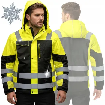 pracovní bunda Zimní pánská pracovní bunda s reflexními prvky, zateplená, s kapucí, voděodolná