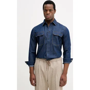 Pánská košile Džínová košile Sisley pánská, modrá barva, regular, s klasickým límcem, 51WVSQ04V 59J, vel. XXL