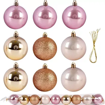 Vánoční dekorace Sada nerozbitných vánočních koulí růžové a zlaté 6 cm, 9 ks