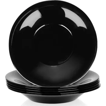 Talíř Hluboké skleněné talíře černé 21,5 cm, 400 ml – sada 6 ks