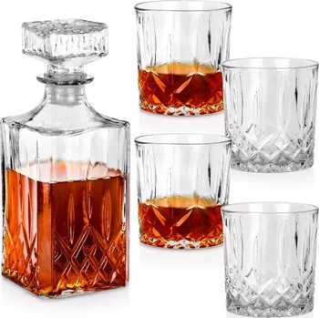 Skleněná karafa na whisky se 4 sklenicemi, 900 ml + 4×300 ml, 5dílná sada VILDE
