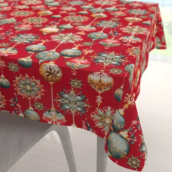 ubrus Bavlněný čtvercový ubrus Sandra SA-528 Vánoční baňky na červeném 60x60 cm