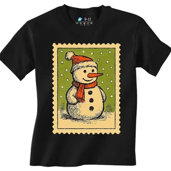 Chlapecké tričko Dětské tričko Vánoční známka Kreslený Sněhulák (Velikost: 7-8, Barva: Černá)