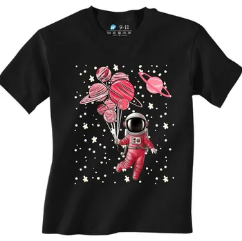 Chlapecké tričko Dětské tričko Růžový Astronaut na Cestě Vesmírem (Velikost: 7-8, Barva: Černá)