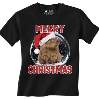 Chlapecké tričko Dětské tričko Vánoční Kapybara ve Sněžítku (Velikost: 9-11, Barva: Černá)