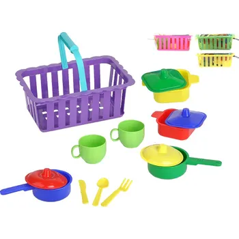 Dětská kuchyňka Nádobí v košíku 4barvy v síťce