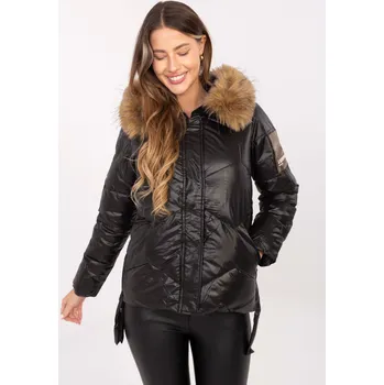 Černá dámská prošívaná bunda s odnímatelnou kožešinou MBM-KR-856.98P-black Velikost: 2XL