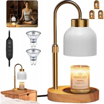 Obraz OHŘÍVAČ SVÍČEK 50W BÍLÝ ABAŽUR 4 ÚROVNĚ JASU ČASOVAČ 2 4 8H