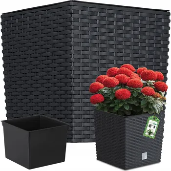 Květináč KVĚTINÁČ ZAHRADNÍ RATTAN ANTRACIT STOJÍCÍ KVĚTINÁČ 17x17cm + VNITŘNÍ VLOŽKA