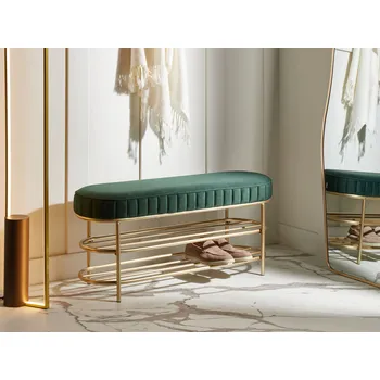 Lavice smaragdová zelená samet čalouněné sedadlo chodba předsíň glamour styl s 2 policemi Beliani