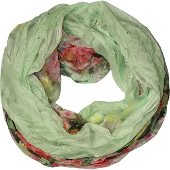 Šála Květinová šála do kruhu - Dotek jara se třpytkami světle zelená