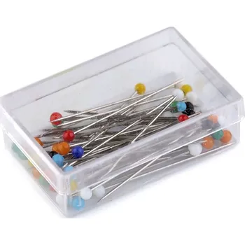 Špendlíky se skleněnou hlavičkou délka 30 mm, střední, mix 1 nikl