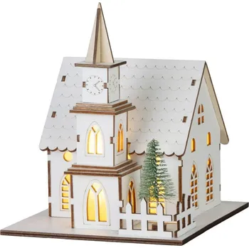 Vánoční dekorace Dekorace MagicHome Vánoce, kostel, dřevo, 6xLED teplá bílá, 15x17x18.5 cm, 2xAAA