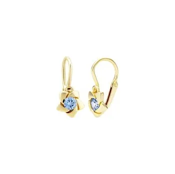 Náušnice Dětské náušnice zlato Květinka střed světle modrý zirkon - 3