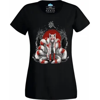 Dámské tričko Dámské tričko Devítiocasá Liška Kitsune (Velikost: 4XL, Barva: Černá)