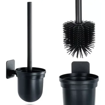 WC štětka Silikonová WC štětka s nástěnným držákem, černá 35 cm