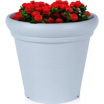 Květináč Plastový zahradní květináč šedý kulatý 38 × 34 cm