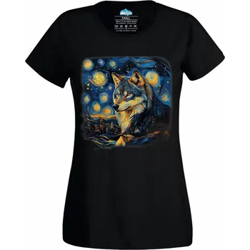 Dámské tričko Dámské tričko Vlk ve Hvězdné noci (Velikost: S, Barva: Černá)