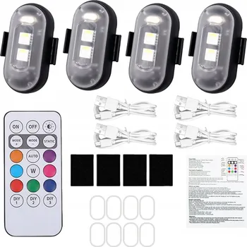 Lampička Bezdrátová LED Stroboskopická Lampa Výkonná 8 barev USB 4 kusy S Dálkovým Ovládáním
